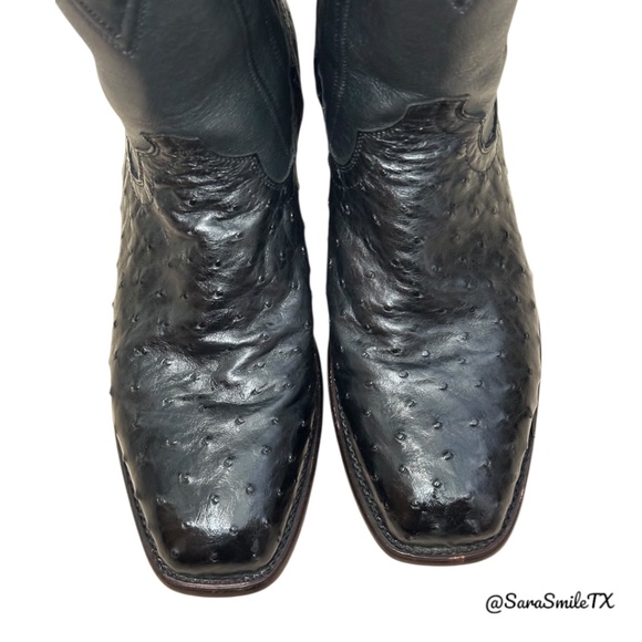 TECOVAS The Carter Mens Black Handmade Full-Quill Ostrich Cowboy Boots - Picture 7 of 14